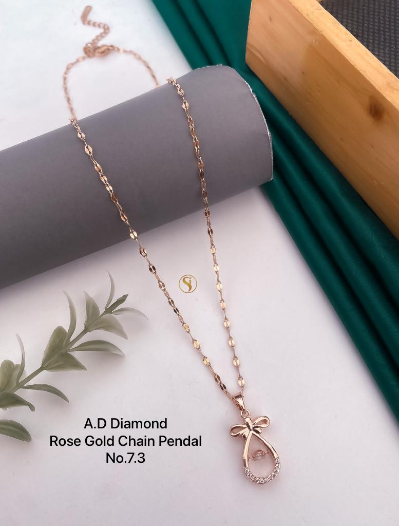 5 AD Diamond Designer Rose Gold Chain Pendant Wholesalers In Delhi
